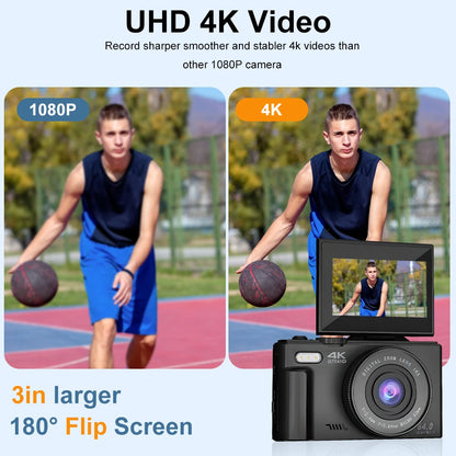 Ourlife AC600 Digital Camera 4K 64MP UHD Cameras 18X Digital Zoom 180° Flip Screen Vintage Vlogging Camera for YouTube Autofocus