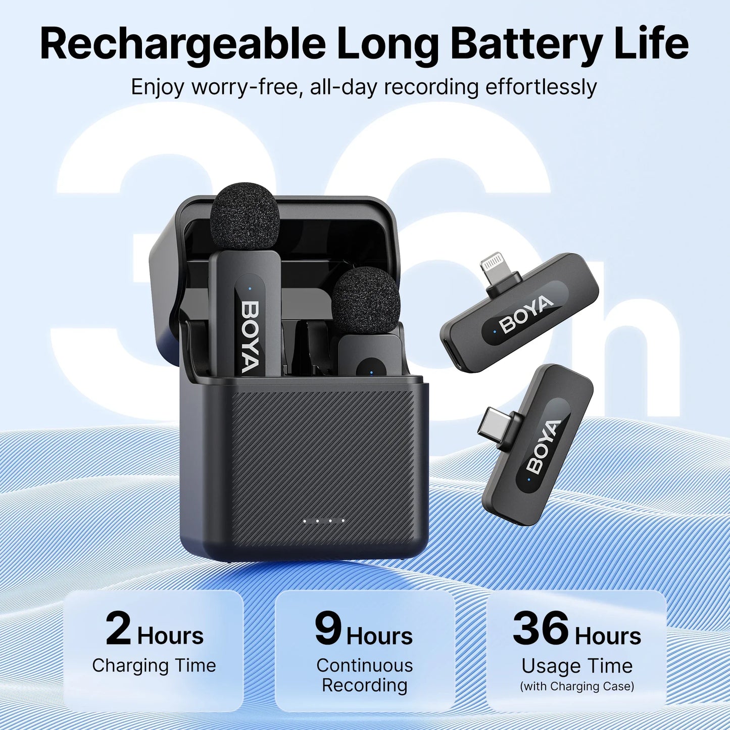 BOYA BY-V3 Wireless Lavalier Lapel Mirophone Noise-cancelling Rechargeable Mic for iPhone Android Camera Live Streaming Vlogging