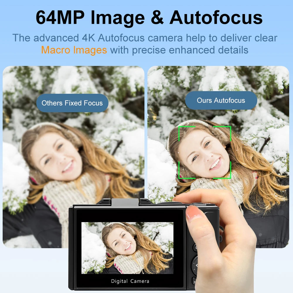 Ourlife AC600 Digital Camera 4K 64MP UHD Cameras 18X Digital Zoom 180° Flip Screen Vintage Vlogging Camera for YouTube Autofocus