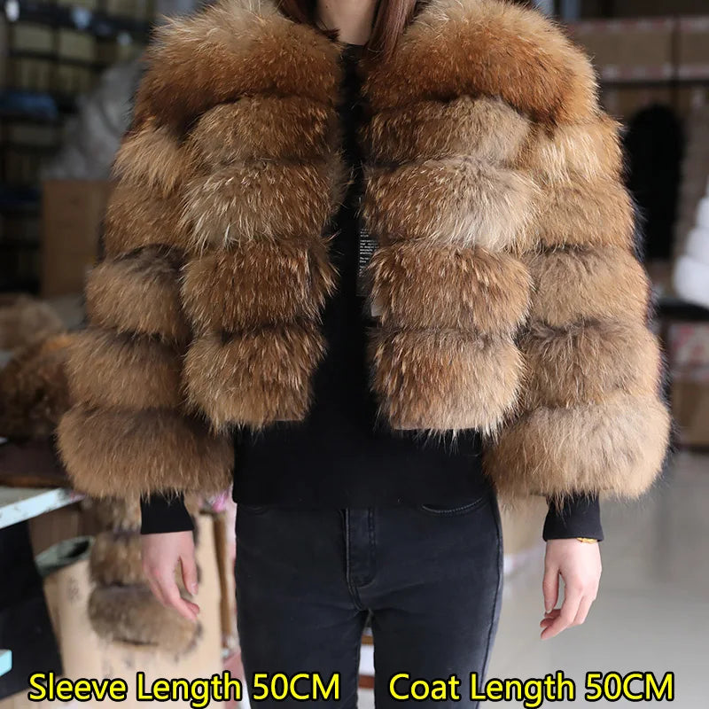 Plus Size Tops Brown Fur Maomaokong Obese Women's Outerwear Natural Raccoon Real Fur Coat Winter Jacket Female Clothing 4xl