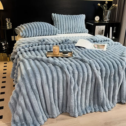 Solid Thickened Wide Striped Flannel Multifunctional Blanket, Can Be Used As Bed Sheet Cover Blanket, Sofa Blanket,nap Blanket