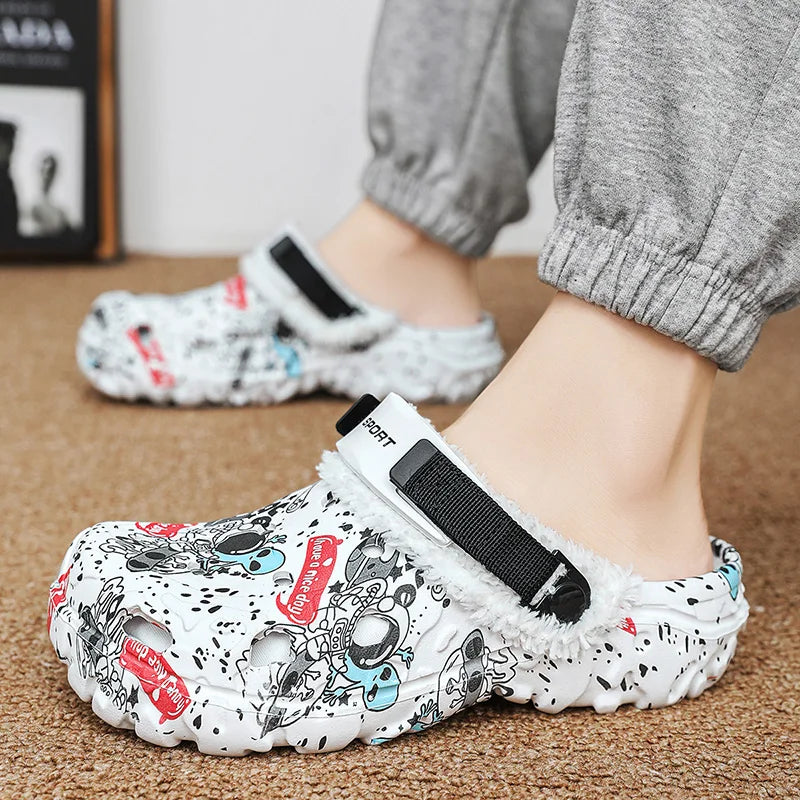 Mens Winter Warm Slippers Soft Indoor Women Slippers Summer Removable Sandals Men Non Slip Plush Fur Clogs Big Size Slippers 47