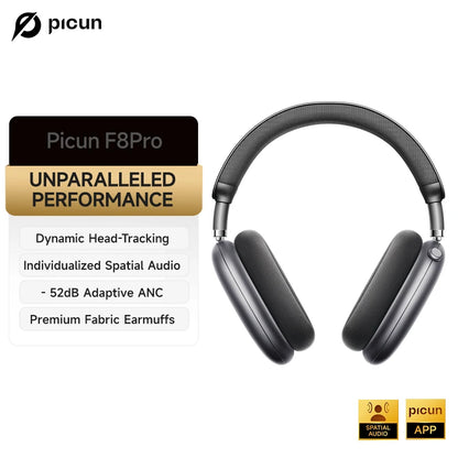 Picun F8 Pro ANC Wireless Headphones 3D Spatial Audio Head Tracking -52dB ANC HIFI Bluetooth Headset ENC HD Mic Low-Latency APP