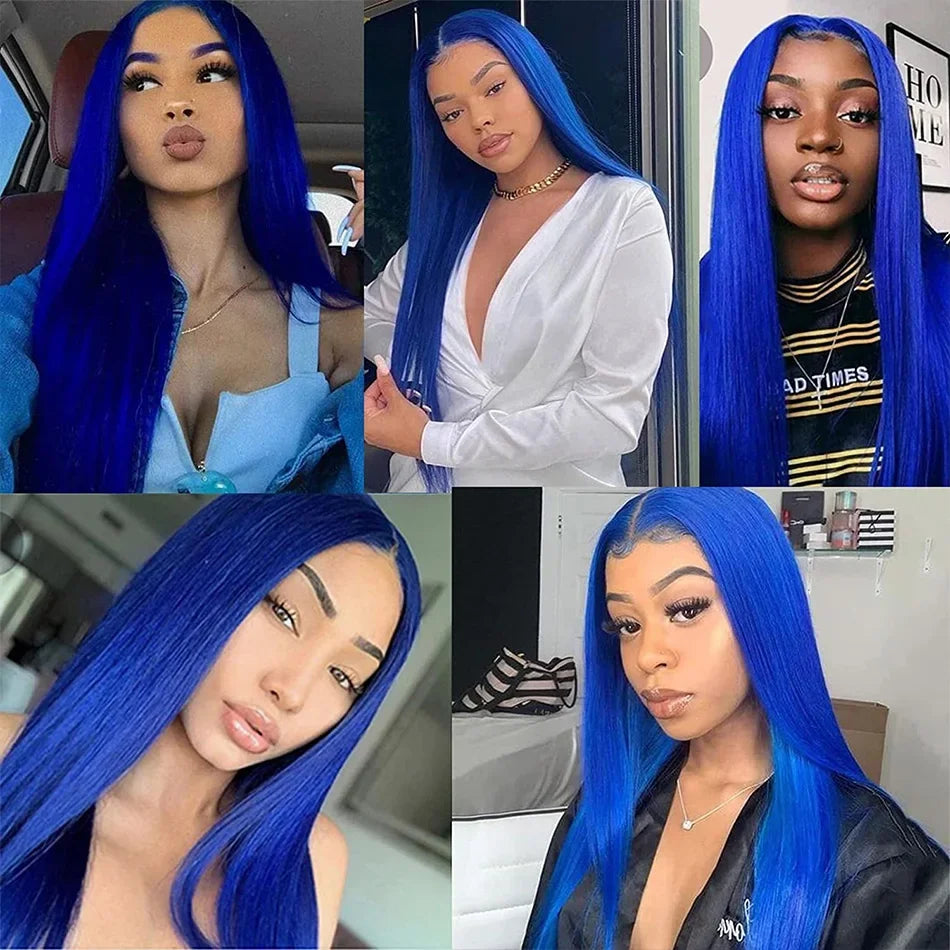 13x6 Glueles HD Blue Lace Front Wig 100% Vietnamese Human Hair Wigs On Clearance Sale Royal Blue Bone Straight Lace Frontal Wig