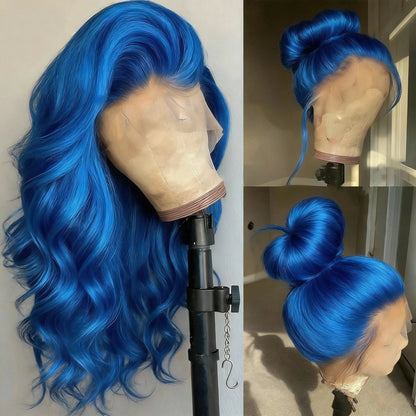 Dark Blue 13x6 HD Lace Front Human Hair Wigs For Women Pre Plucked Blue Body Wave Transparent Lace Frontal Wigs 100% Human Hair