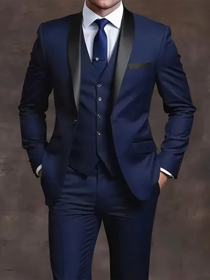 Elegant Men's Suit Sets- Slim Fit Tuxedo Set for Weddings & Formal Occasions, Black Suit