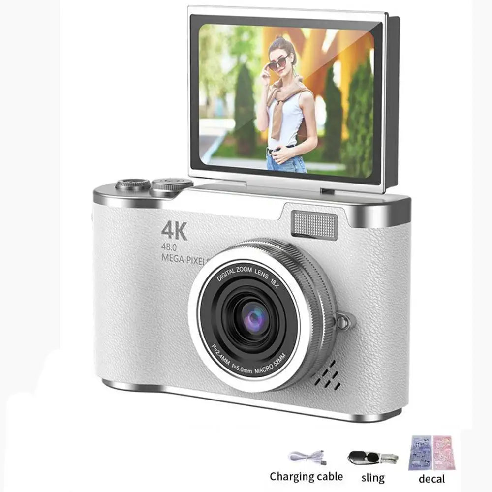 4K Digital Camera CCD 180° Flip Screen Selfie Camera 8X Digital Zoom 48MP Portable Digital Photography Camera with 32G Card