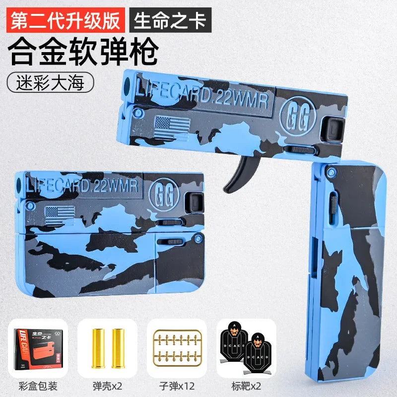 2.0 Upgraded Lifecard Alloy Folding Gun Toy Soft Bullet Blaster Shooting Model Pistol For Adults Kids Boys Christmas Gifts