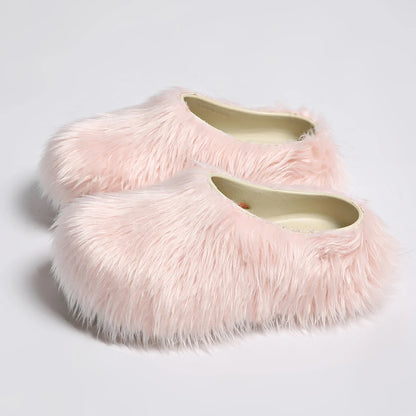 Modern Slippers Women's Faux Fur Adult Platform Mule Shoes Thick Sole Slides