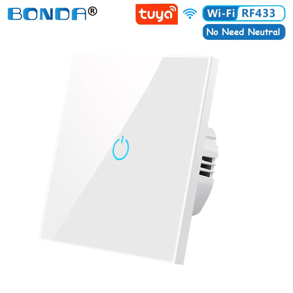 BONDA Smart Switch Alexa RF433 No Neutral Tuya Control Works With Google 1/2/3 Gang Smart Life Home Light WiFi Touch Switches 86