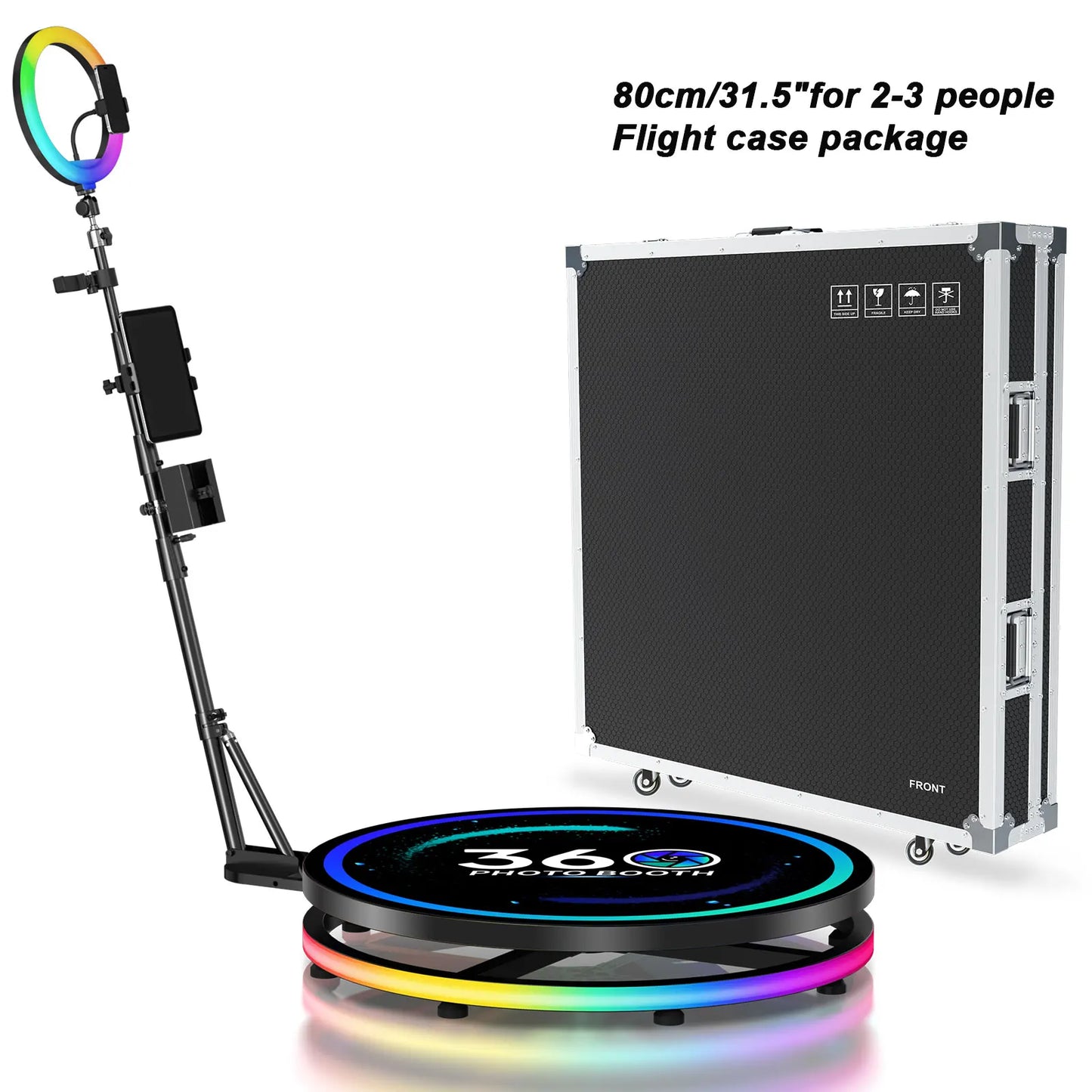 Rotating 360 Photo Booth Machine Selfie Stand Free Customize Logo With RGB Light App Remote Control For Parties Events With Case