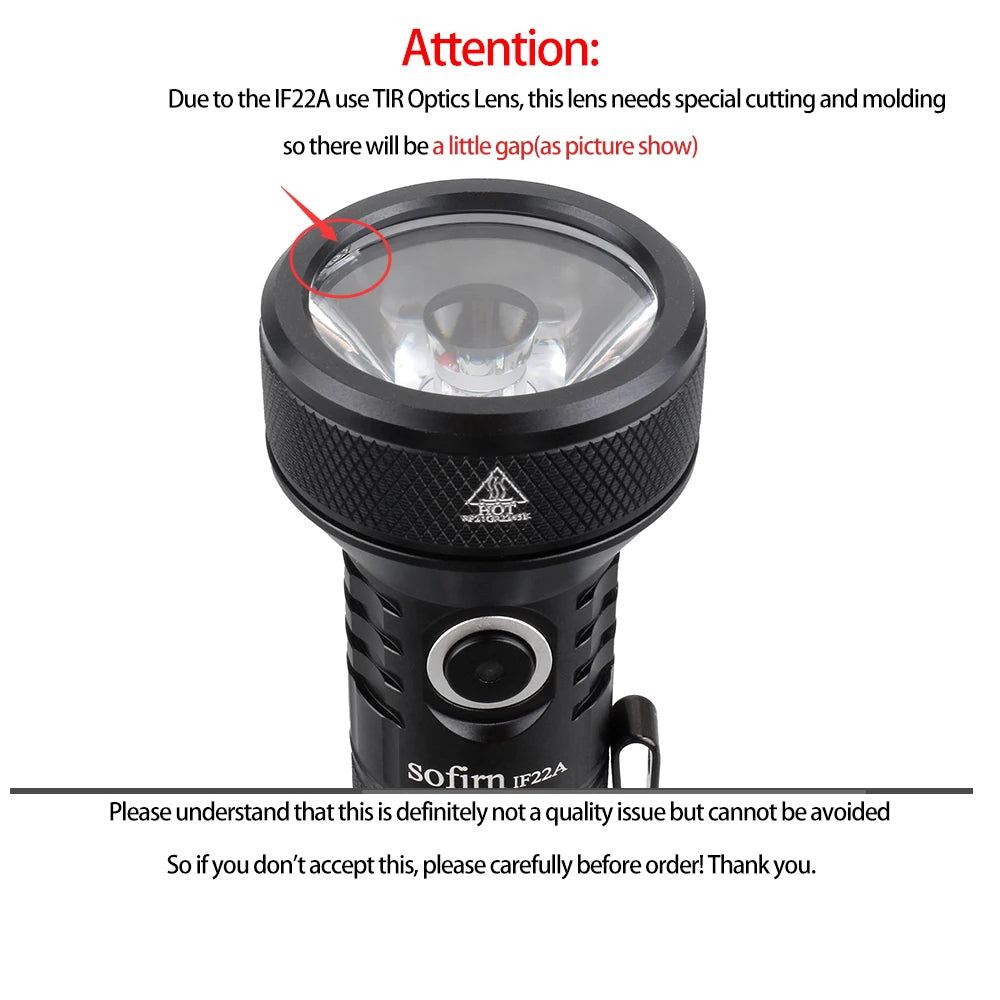 Sofirn IF22A 2100lm Flashlight 21700 Powerful Light SFT40 LED 680M Long Range USB C Rechargeable Charging  Throw Torch
