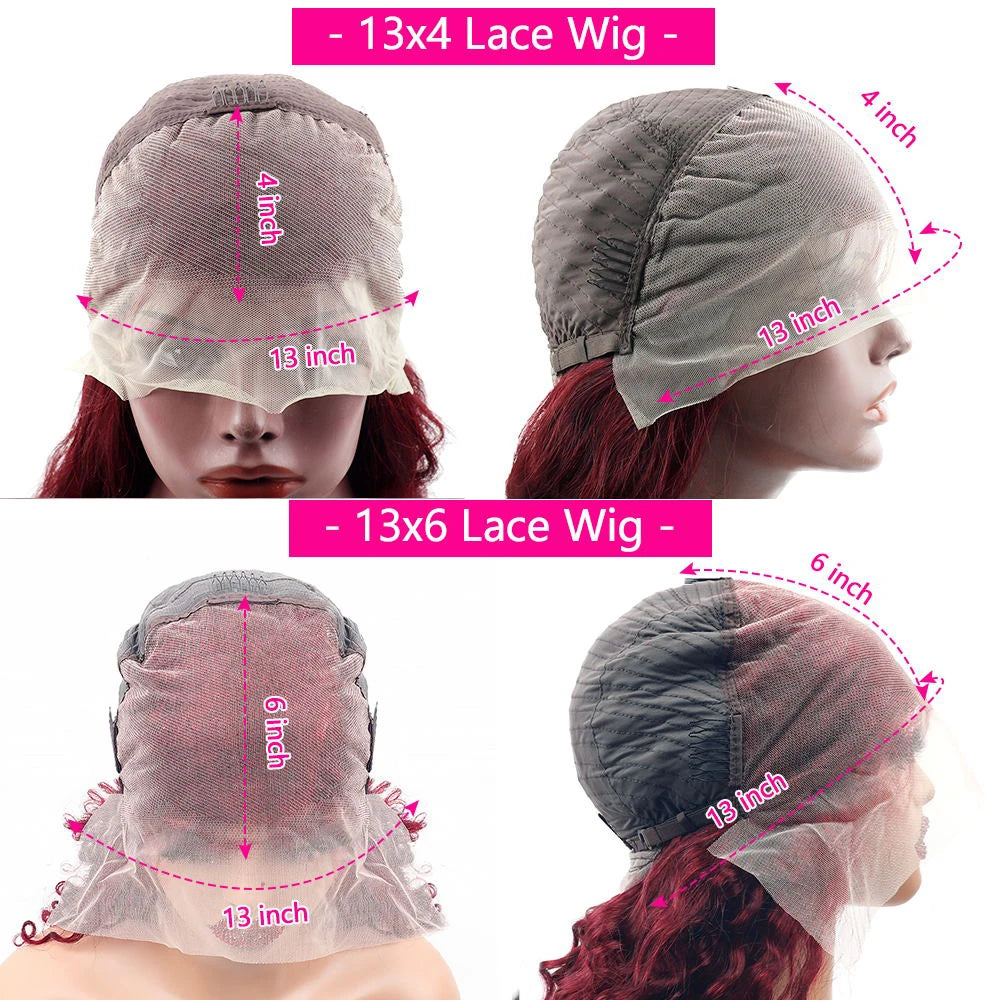 99j burgundy 13x6 Lace Front Human Hair 200 Density Body Wave 13x4 30 36 Inch Red Colored Lace Frontal Wigs Brazilian For Women