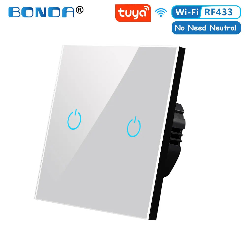 BONDA Smart Switch Alexa RF433 No Neutral Tuya Control Works With Google 1/2/3 Gang Smart Life Home Light WiFi Touch Switches 86