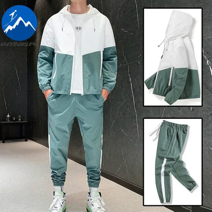 Spring Autumn Men Sportswear Suit Hooded Colorblock Casual Jacket + Pants Suit Man Teenager 2 Piece Jogger Sweatshirt Tracksuit