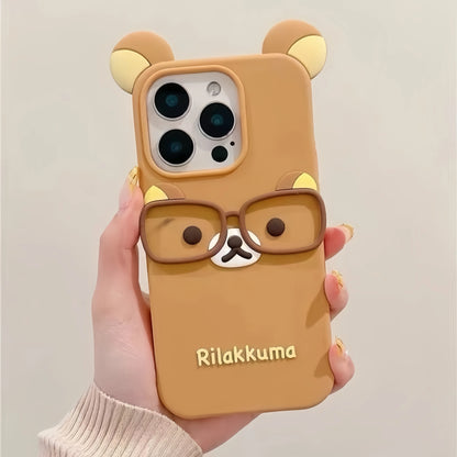 Cute Cartoon 3D Rilakkuma Phone Case For iPhone 16 15 14 13 12 11 Pro X XS Max XR 6 7 8 Plus 4 4S 5 5S SE Soft Silicone Cover