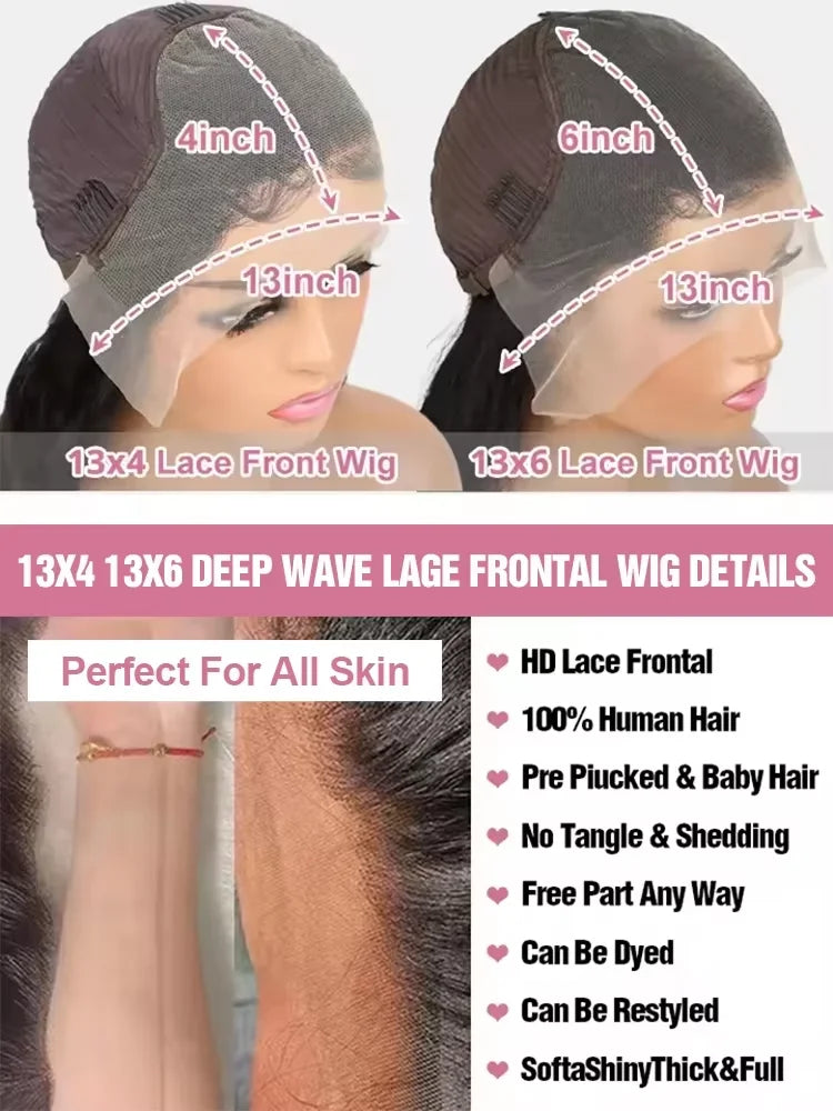250% Density Brazilian Raw 30 32 inch 13x6 HD Lace Front Human Hair Wigs Deep Wave 13x4 Frontal Wigs Curly Glueless Closure Wigs