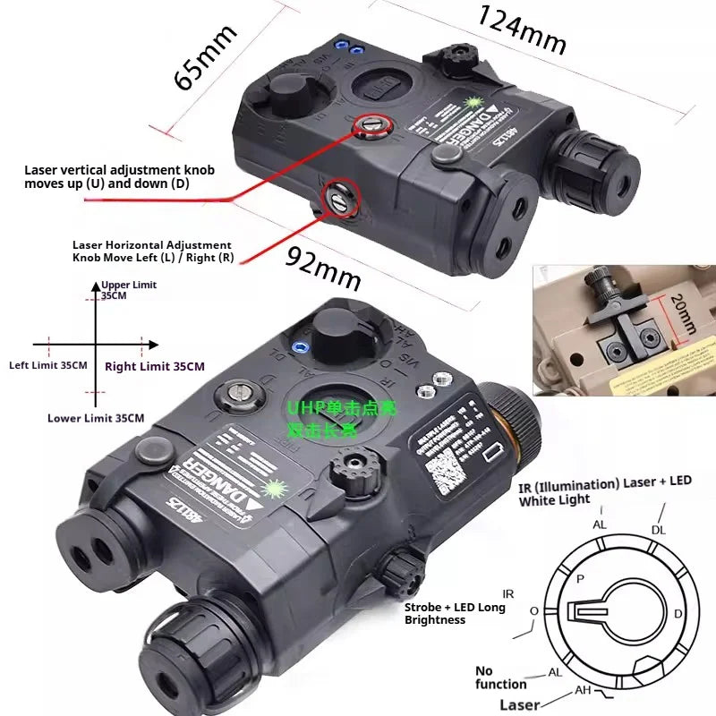 Tactical Airsoft PEQ-15 PEQ15 LA5C Red Dot Green Blue IR Fill Light Laser Indicator Weapon Scout Light LED Strobe Flashlight PEQ