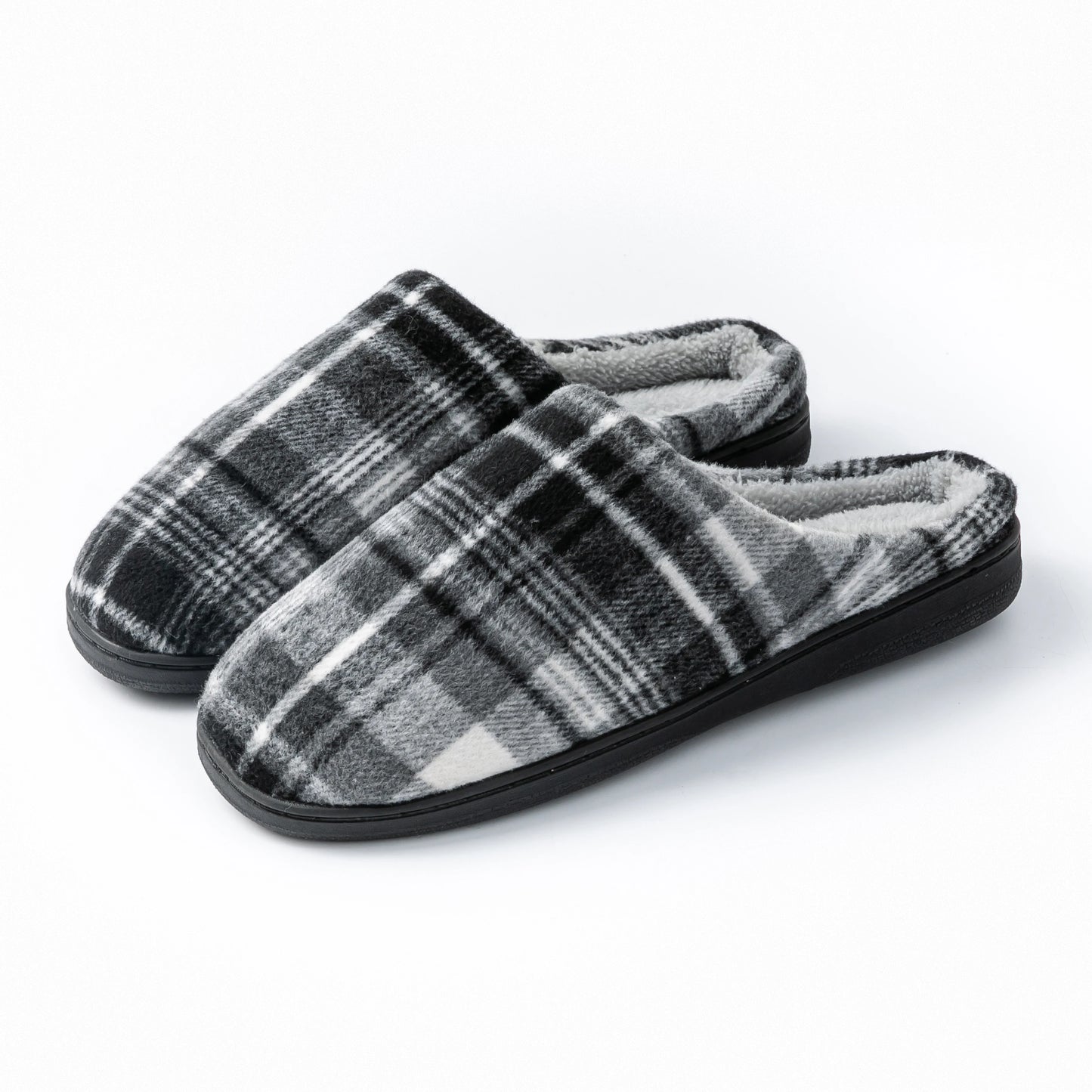 Pmoiste Soft Felt Plaid House Slippers Men Comfortable Warm Memory Foam Cushion Designer Living Room Shoes Slip-on Winter Indoor