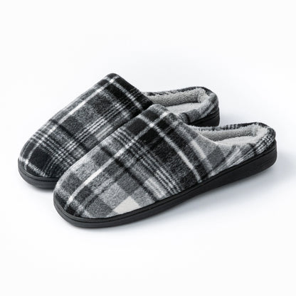 Pmoiste Soft Felt Plaid House Slippers Men Comfortable Warm Memory Foam Cushion Designer Living Room Shoes Slip-on Winter Indoor