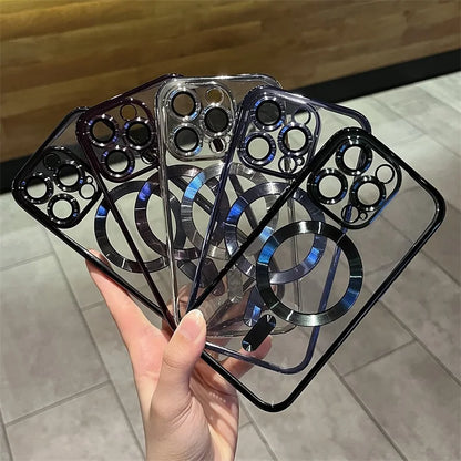 Luxury Plating For Magsafe Wireless Charge Case For iPhone 16 15 14 13 12 17 Pro Max Plus 16E Clear Soft Magnetic Silicon Cover