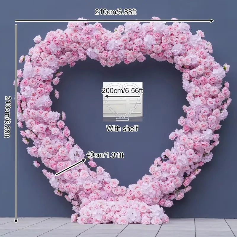 Luxury Red Rose Floral Arrangement Cloth Base Heart-Shaped Frame Arch Wedding Backdrop Decor Window Display Props A8869