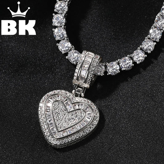 THE BLING KING Baguette CZ Small Heart Shaped Pendant Necklace For Women Iced Out 5A+ Cubic Zironia Lovely Jewelry Birthday Gift