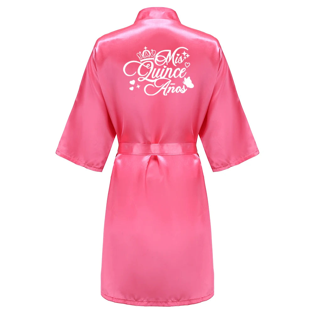 Mis15 Años Robe 15 Years Girl Birthday Party Robes Quinceanera Robe Mis XV Bathrobe Silkly Nightgown