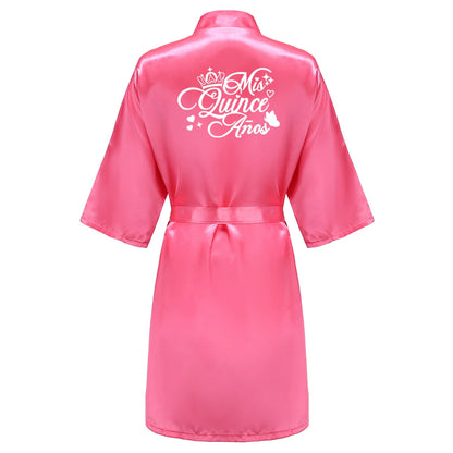 Mis15 Años Robe 15 Years Girl Birthday Party Robes Quinceanera Robe Mis XV Bathrobe Silkly Nightgown