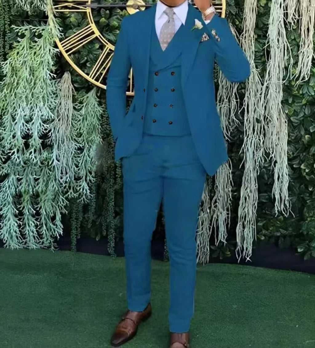 Men's slim-fit three-piece suit，Three-piece set of vest, blazer and trousers，Ideal for weddings, business and formal occasions
