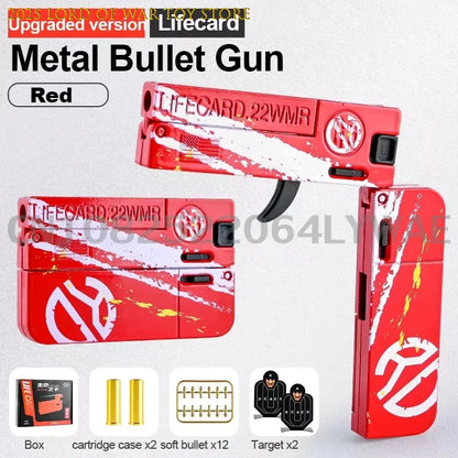 1-2PCS 2.0 Upgraded Lifecard Alloy Folding Gun Toy Gun Soft Bullet Blaster Shooting Model Pistol For Adults Kids Boys Gifts