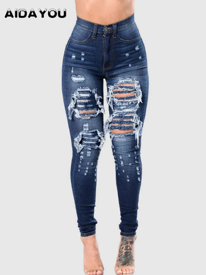 Women's Ripped Jeans Distressed Denim Pants Embroidered Tall Girl Stretch Skinny Hole Boyfriend Mexico Brazil Style