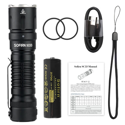 Sofirn SC33 XHP70.3 HI LED Flashlight Tactical 5200lm Powerful 21700 USB C Rechargeable Torch with Tail E-switch Outdoor Light