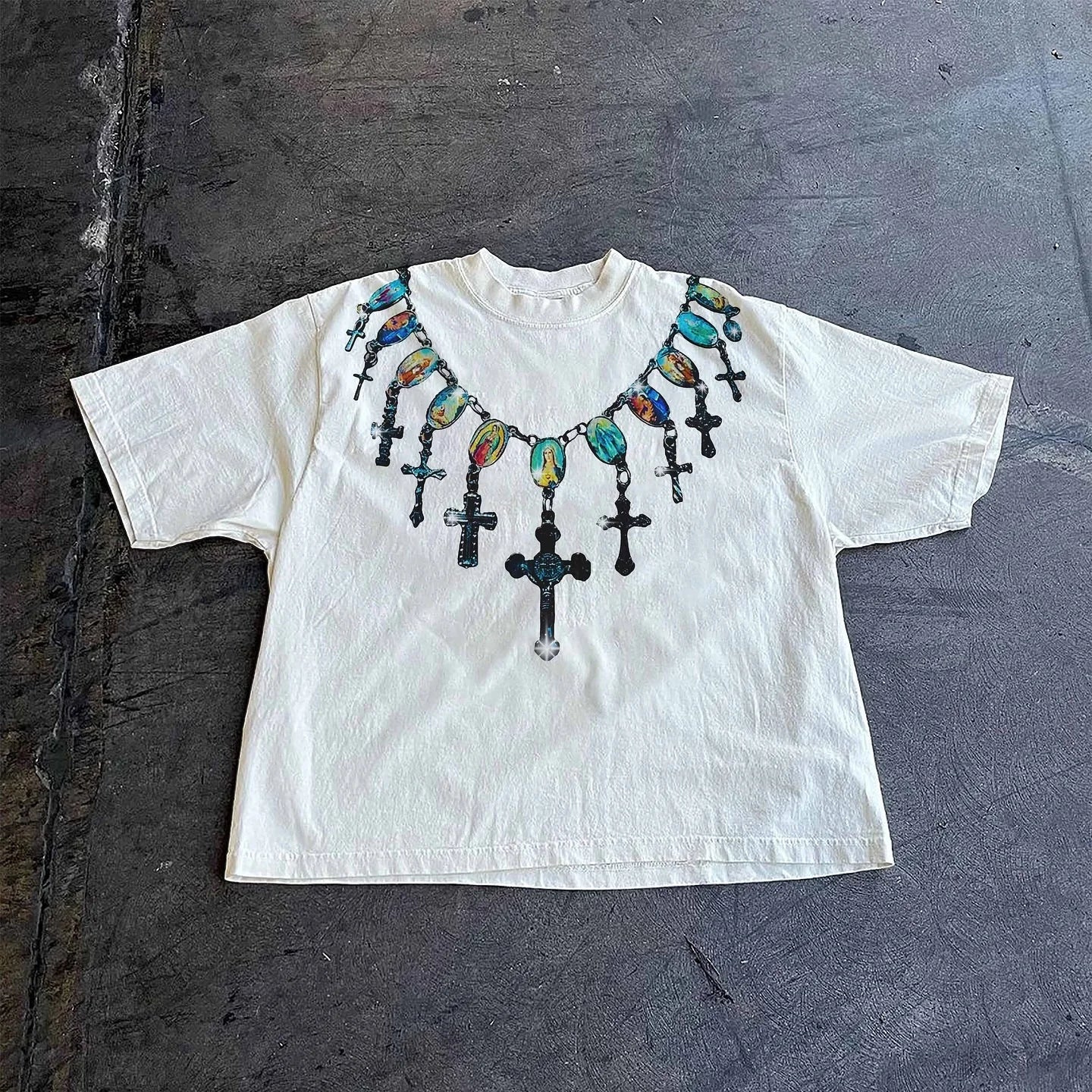 Classic Character Printed T-shirt Pure Cotton Oversized Long-sleeved Shirt Retro Street Casual Gothic Printed T-shirt Lovers