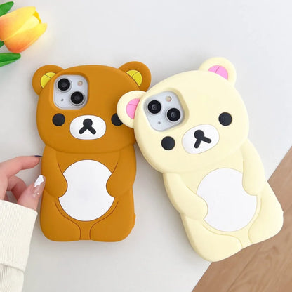 Cute Cartoon 3D Rilakkuma Phone Case For iPhone 16 15 14 13 12 11 Pro X XS Max XR 6 7 8 Plus 4 4S 5 5S SE Soft Silicone Cover