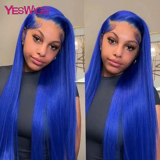 13x6 Glueles HD Blue Lace Front Wig 100% Vietnamese Human Hair Wigs On Clearance Sale Royal Blue Bone Straight Lace Frontal Wig