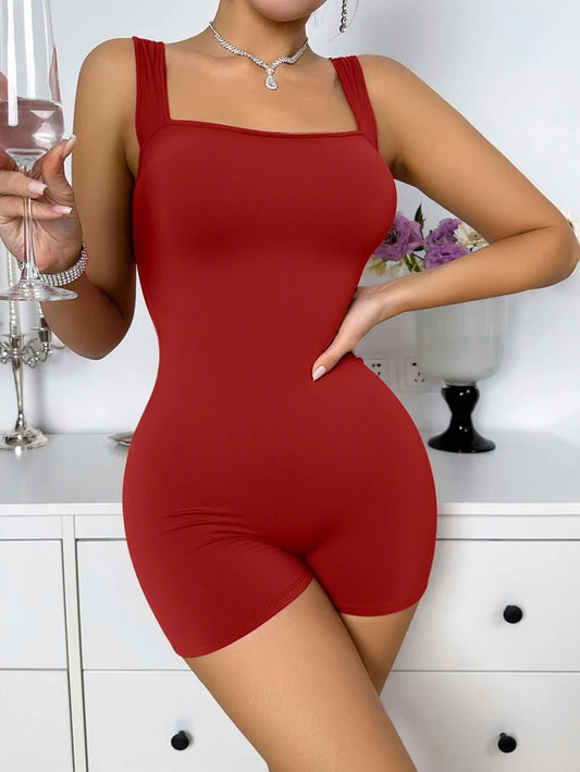 Summer Bestseller Women's Spaghetti Strap Square Neck Tank Top Sleeveless Tummy-Control Leggings Yoga Fitness Sports Jumpsuit