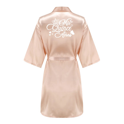 Mis15 Años Robe 15 Years Girl Birthday Party Robes Quinceanera Robe Mis XV Bathrobe Silkly Nightgown