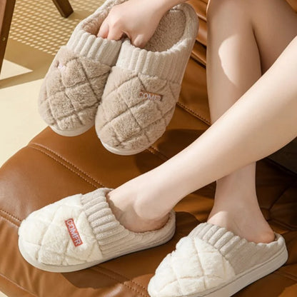 Women's Casual Home Slippers Soft Bottom Plush Slippers Anti-slip Thermal Slippers Indoor Winter Men's Fashion Casual Flats Slip