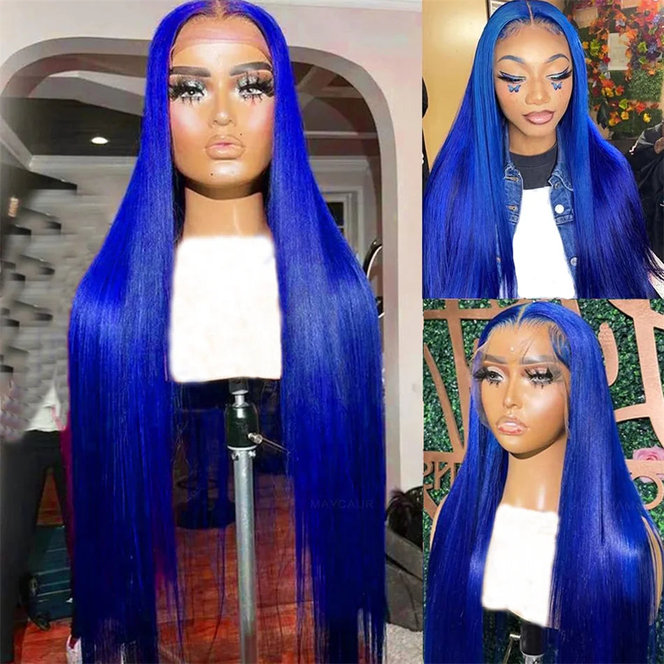 13x6 Glueles HD Blue Lace Front Wig 100% Vietnamese Human Hair Wigs On Clearance Sale Royal Blue Bone Straight Lace Frontal Wig