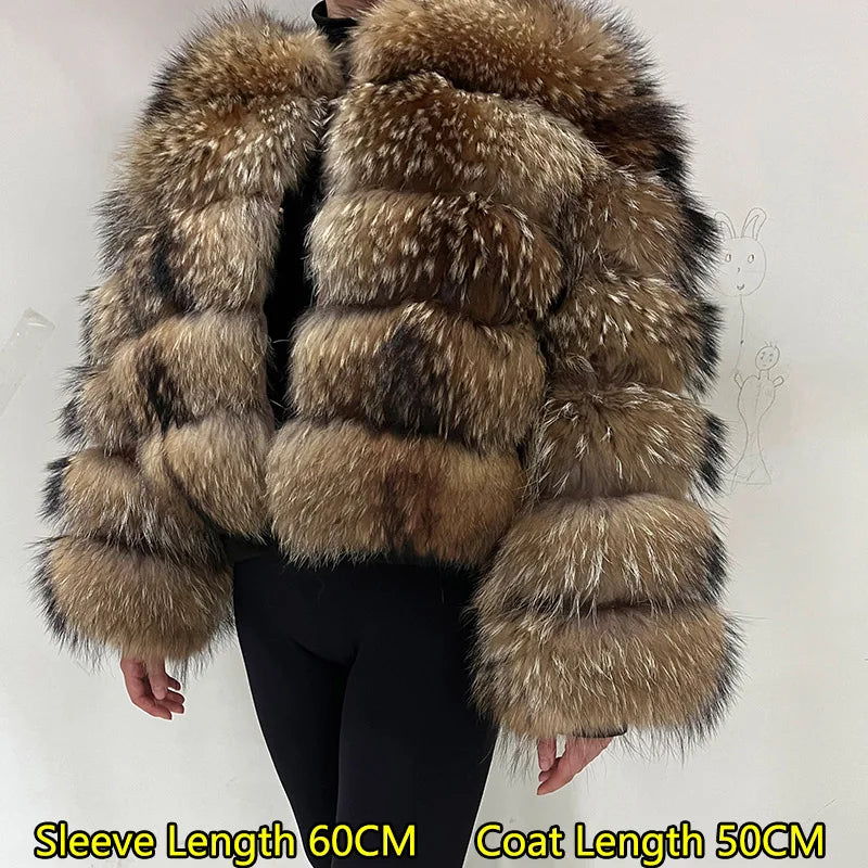 Plus Size Tops Brown Fur Maomaokong Obese Women's Outerwear Natural Raccoon Real Fur Coat Winter Jacket Female Clothing 4xl