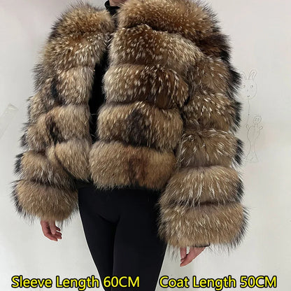 Plus Size Tops Brown Fur Maomaokong Obese Women's Outerwear Natural Raccoon Real Fur Coat Winter Jacket Female Clothing 4xl
