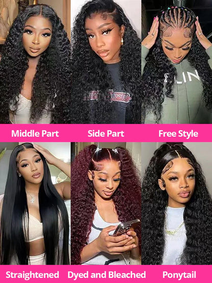 250 Density 30 40 46Inches HD Deep Wave 13x6 Curly Lace Front Human Hair Wig Wet & Wavy Water Wave Lace Frontal Wigs For Women