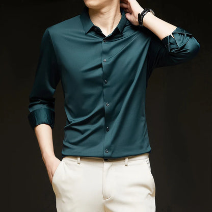 Premium Men's Ultra-Stretch Shirt - High-Quality Silky Business Formal Long-Sleeve Shirt for Social and Casual Wear