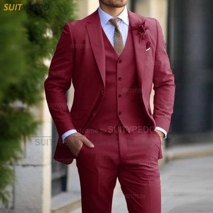 Formal Banquet Business Suit Sets For Men Wedding Party Grooms Elegant Outfits Fashion Prom Slim Fit Blazer Vest Pants 3 Pieces