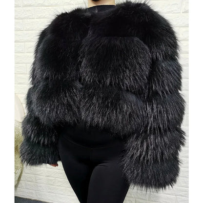 Plus Size Tops Brown Fur Maomaokong Obese Women's Outerwear Natural Raccoon Real Fur Coat Winter Jacket Female Clothing 4xl
