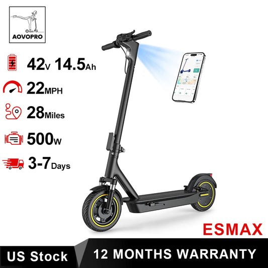 AOVOPRO New ESMAX Electric Scooter 500W 22MPH Adult APP Smart Scooter 28 miles Range Shock-absorbing Anti-skid Folding E-Scooter
