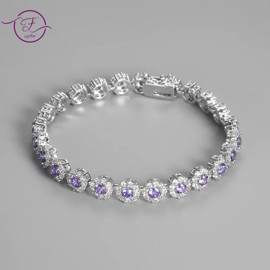 Shining Tennis Bracelet for Women S925 Silver Plated Cubic Zirconia Crystal Bangle Elegant Exquisite Jewelry Wedding Gift FCGJHW