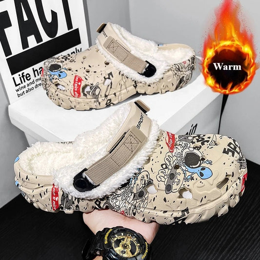 Mens Winter Warm Slippers Soft Indoor Women Slippers Summer Removable Sandals Men Non Slip Plush Fur Clogs Big Size Slippers 47