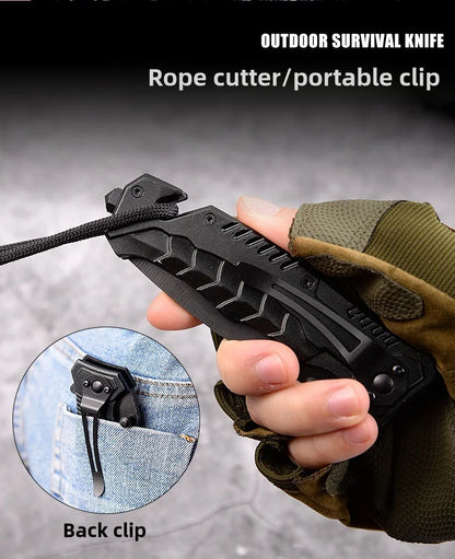 Multi functional outdoor camping knife with safety lock, foldable blade and sharp pocket tactical knife, suitable for fishing